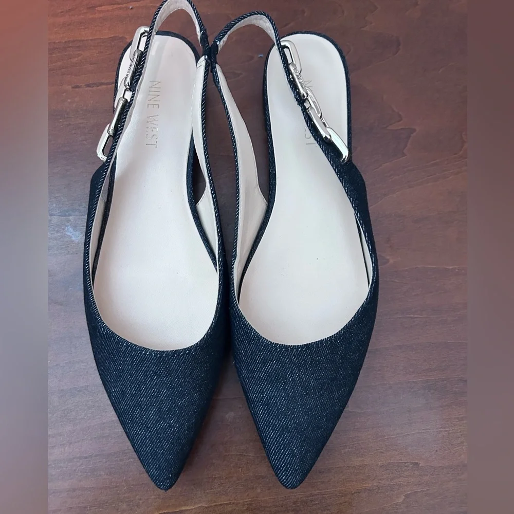 Nine West denim Babby pointy toe sling back flat 8M - Picture 4 of 14